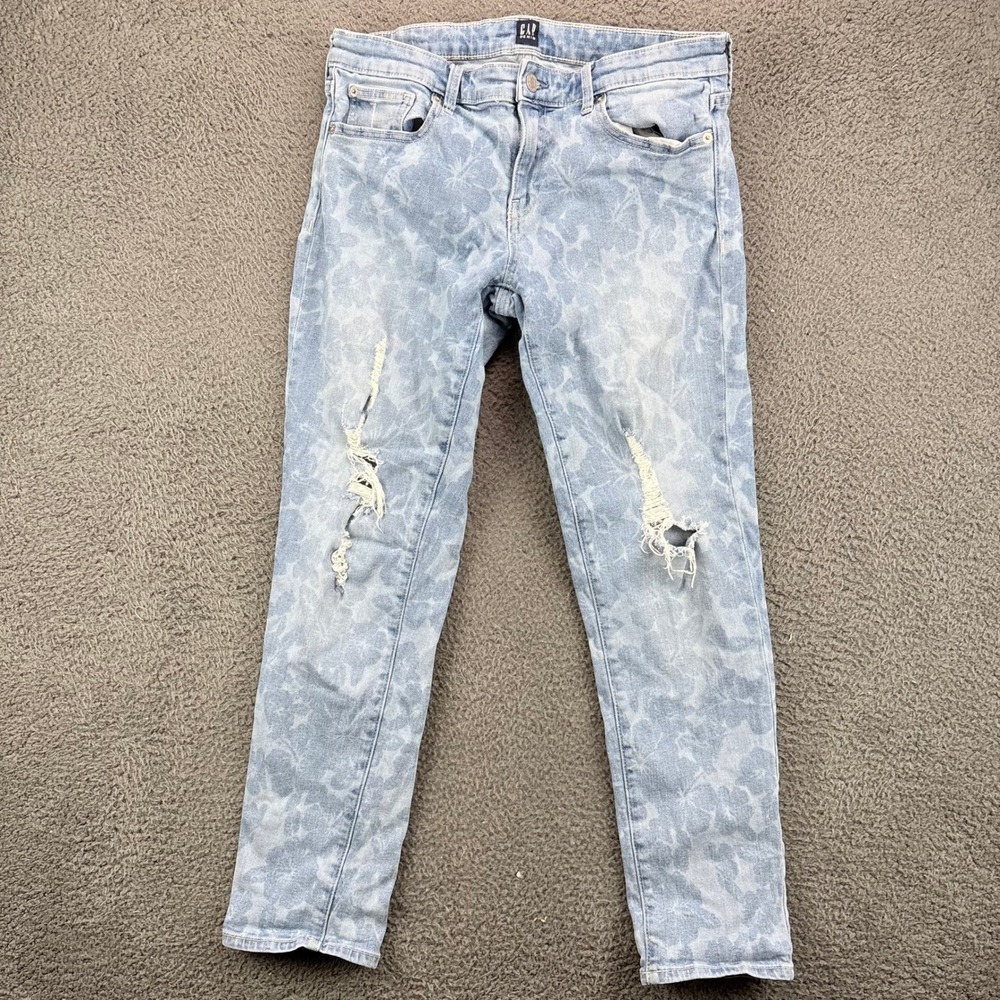 Gap‎ Denim Light Wash Floral Print Distressed Girlfriend Jeans Womens 28 Regular